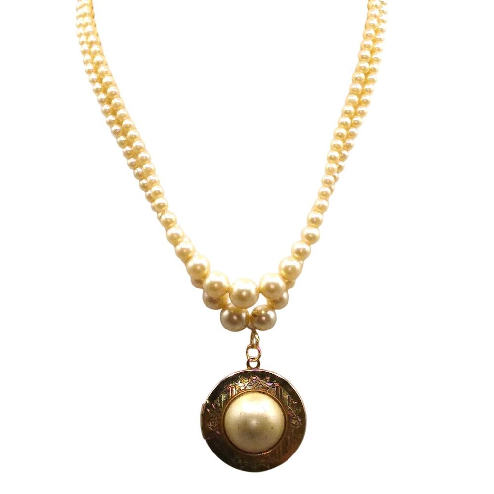 Vintage Faux Pearl Double Strand Necklace with Graduated Beads and Elegant Locke
